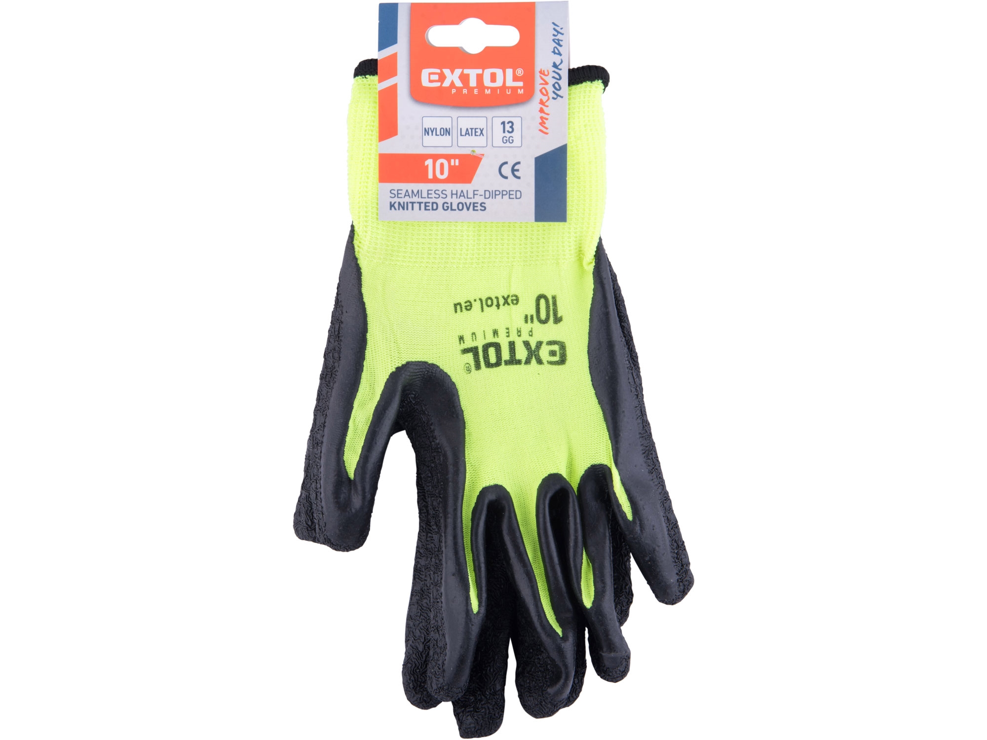 Rukavice nylonové, bezešvé, polomáčené v latexu, velikost 10", EXTOL PREMIUM, 8856646