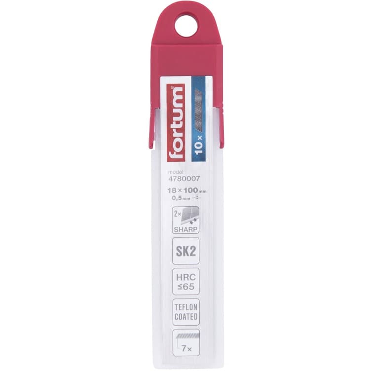 Břity ulamovací do nože 10ks, 18mm(tl.0,5mm/7s), SK2, FORTUM 4780007