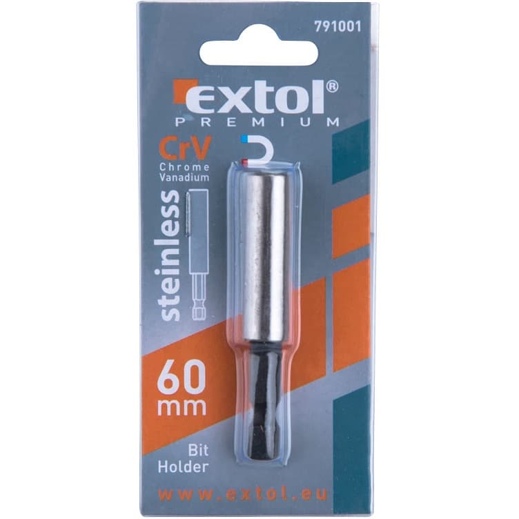 Držák hrotů do vrtačky, nerez, 1/4"x60mm, EXTOL PREMIUM, 791001