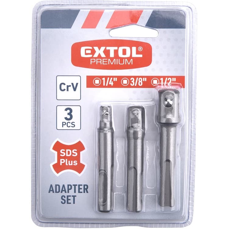 Adaptéry sada 3ks z SDS PLUS na čtyřhran, 1/4"-3/8"-1/2", CrV  EXTOL PREMIUM 8819695