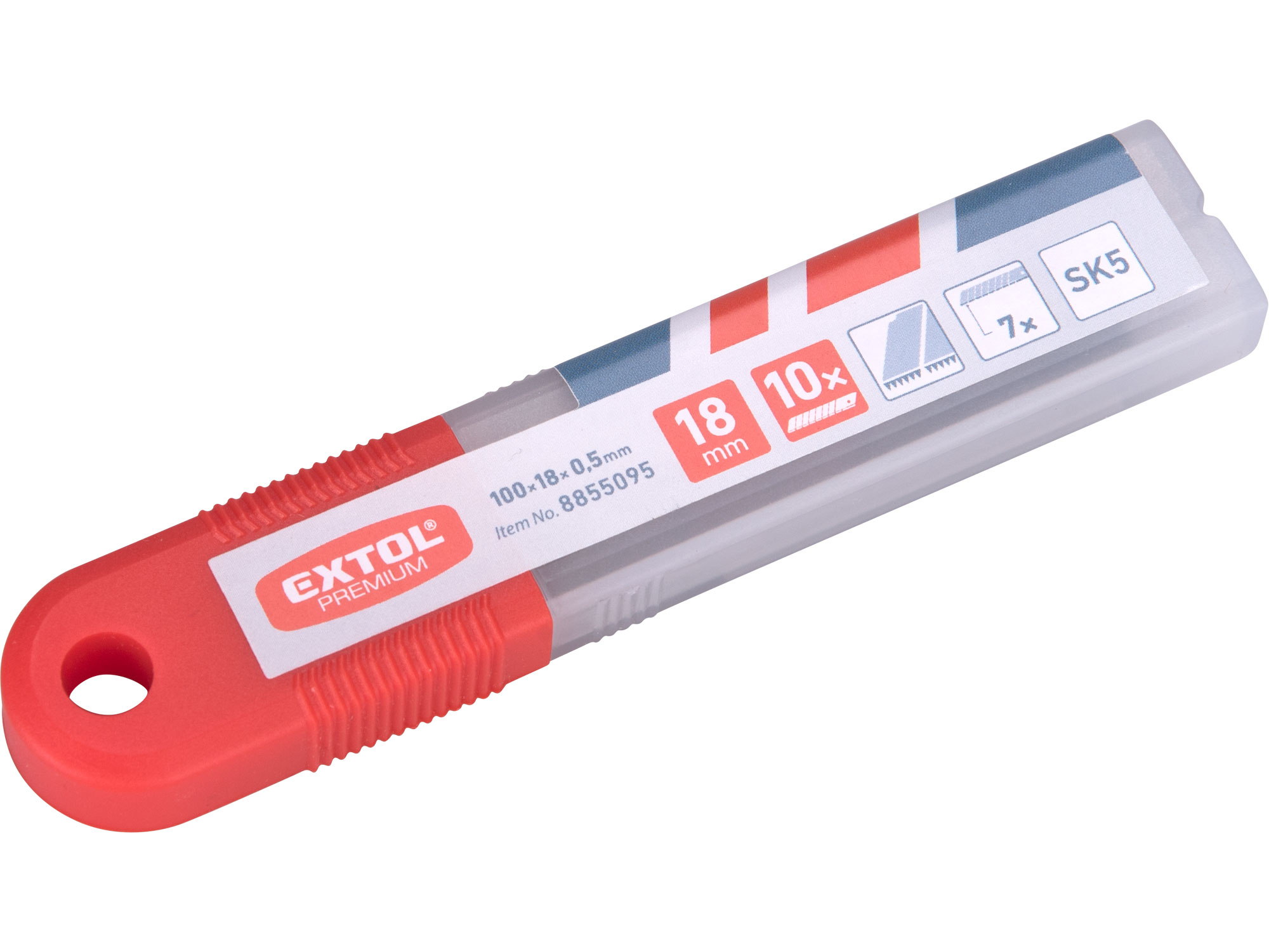 Břity ulamovací se zoubkovým ostřím 10ks, 18mm(tl.0,5mm/7s), SK5, EXTOL PREMIUM, 8855095