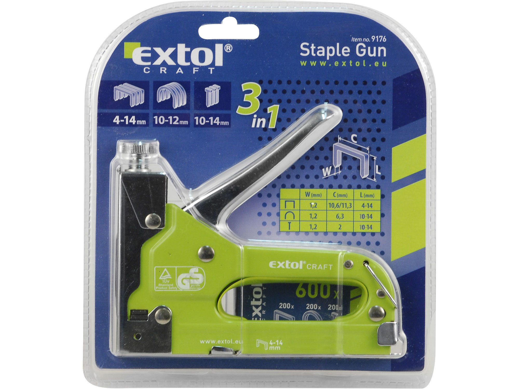 Pistole sponkovací 3funkční, 4-14mm/tl. 1,2mm, EXTOL CRAFT 9176