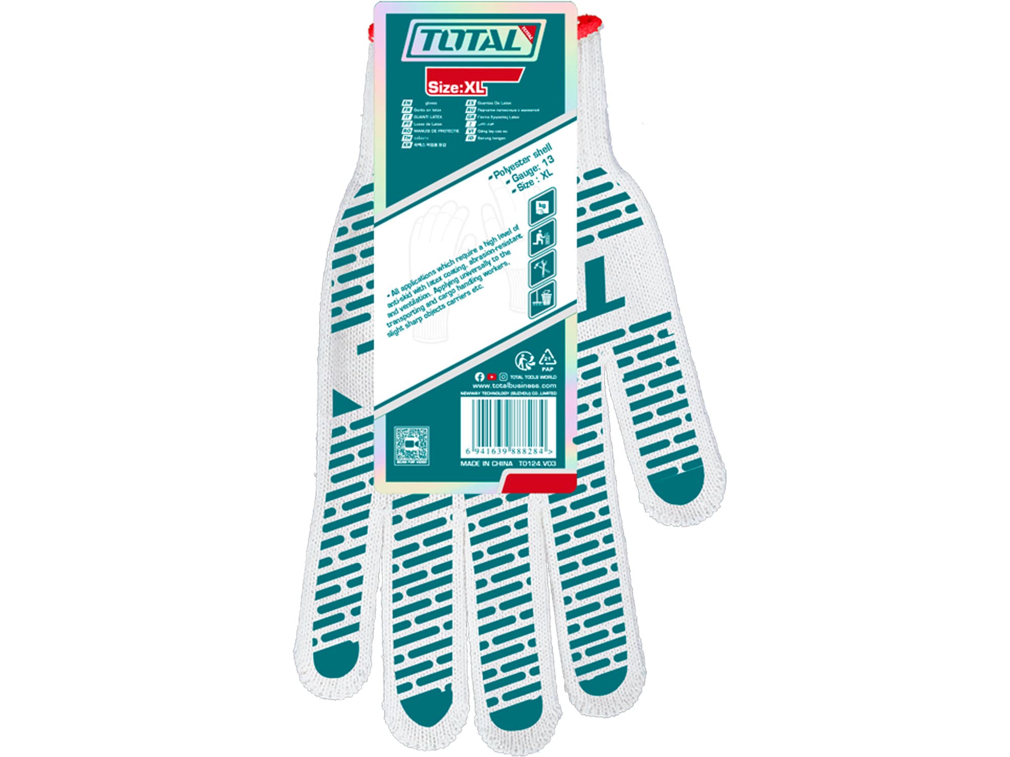 Pracovní pletené rukavice s PVC terčíky vel. 10 (XL) TOTAL TSP11102