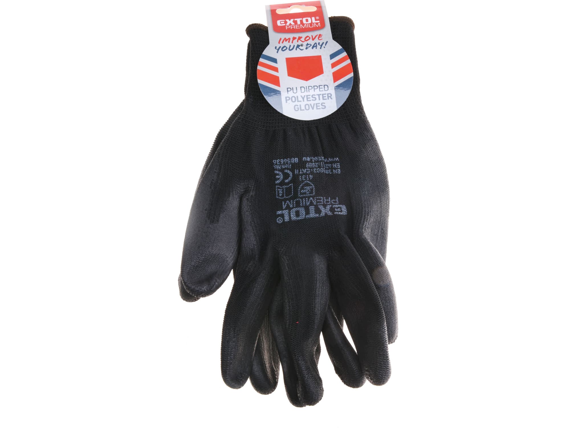 Rukavice z polyesteru polomáčené v PU, černé, velikost 10"  EXTOL PREMIUM 8856637