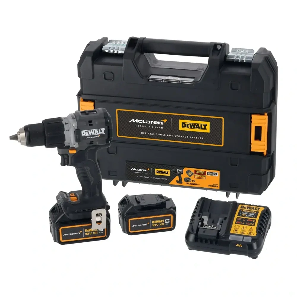 DCD85MP2T DeWalt Bezuhlíková aku příklepová vrtačka 18V 2x5,0Ah McLaren Design limitovaná edice