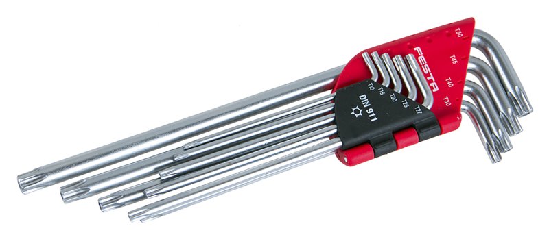 Sada L klíčů torx CrV prodloužené T10-T50 9ks FESTA 18491