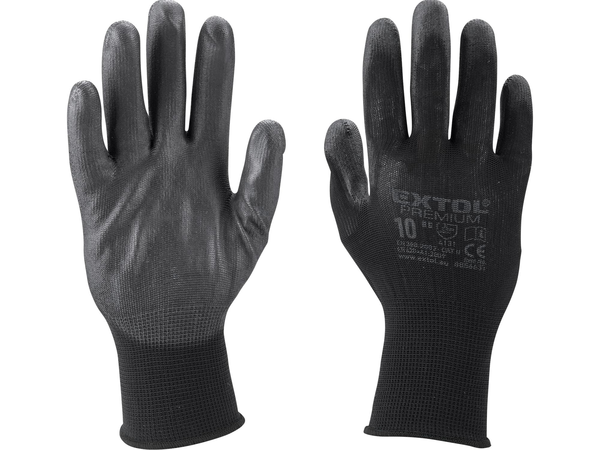 Rukavice z polyesteru polomáčené v PU, černé, velikost 10"  EXTOL PREMIUM 8856637