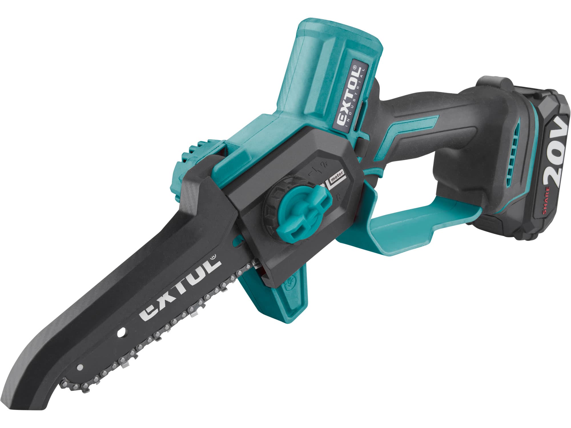 Pila řetězová aku jednoruční SHARE20V 2Ah13cm, BRUSHLESS EXTOL INDUSTRIAL 8791922