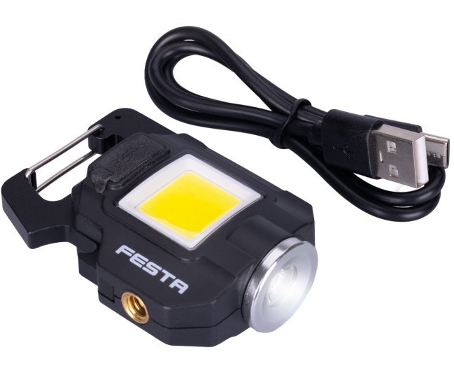 LED COB MINI nabíjecí svítilna s magnetem a karabinou, 750 lm, IP44 FESTA 37655